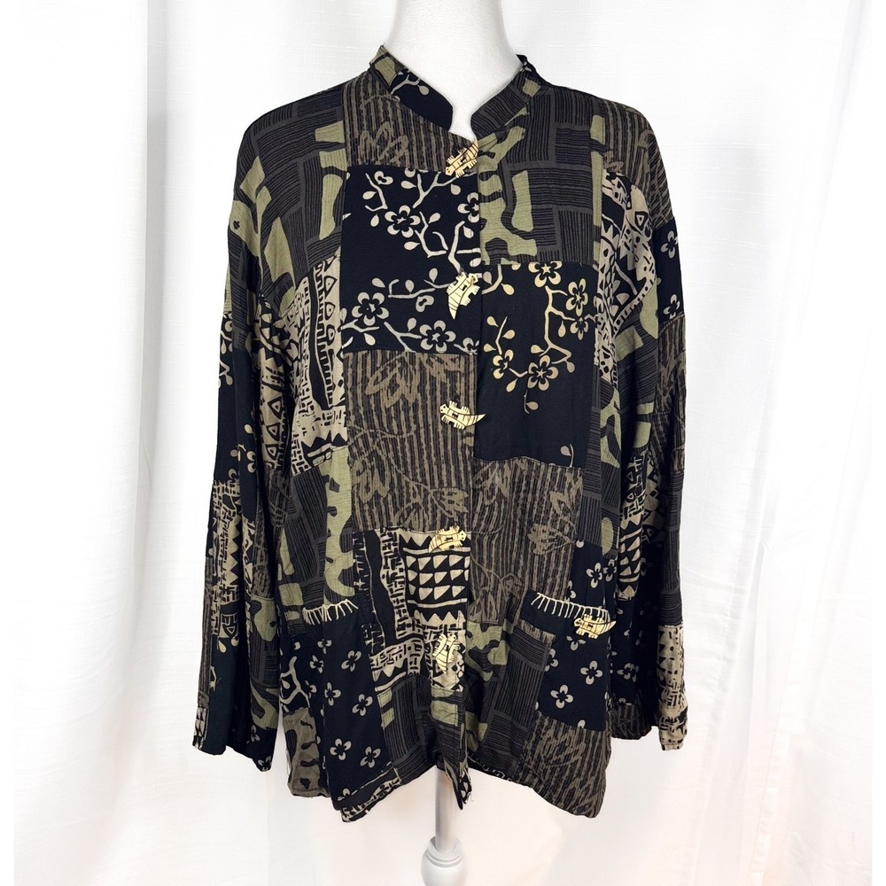 Red's Threads Reversible Kimono Jacket S/M Rayon Patchwork Boho Vintage Style